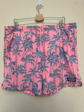 Vineyard Vines Palm Tree Print Swim Trunks Pink Blue Size Medium